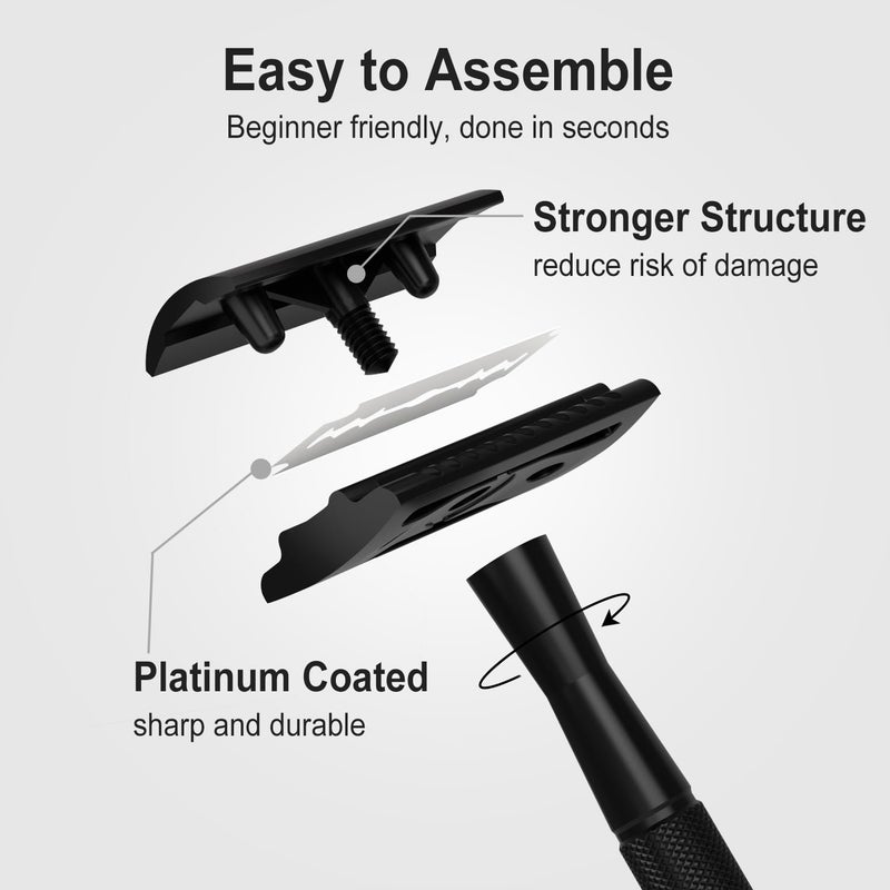 THURLADY Safety Razors for Men, Reusable Metal Razor, with 10 Double Edge Blades, Smooth Close Gentle Shave, Plastic Free, Matte Black - Image 4